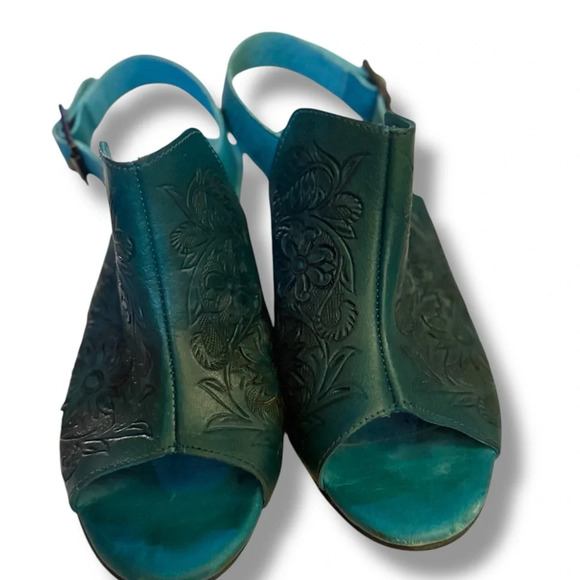 ROPER women’s turquoise leather Mika peep toe heels size 6 1/2 Western - Picture 4 of 12